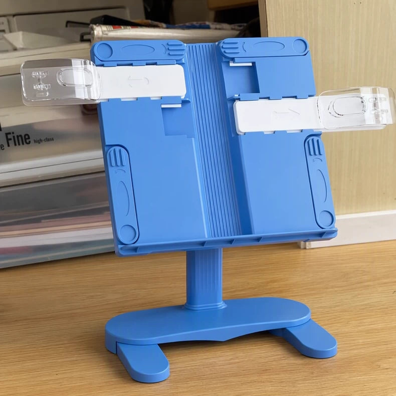 Support de lecture 40 x 30 x 43 cm en plastique bleu réglable avec pinces