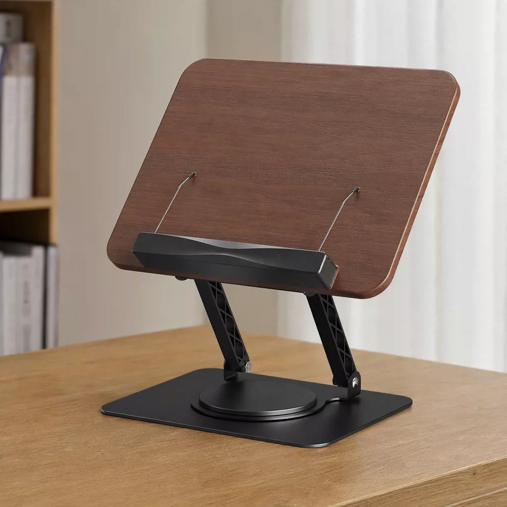 Support de lecture réglable 38 x 28 x 34 cm en panneau effet bois marron et métal noir