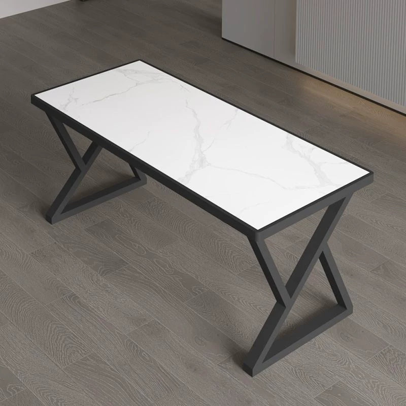 Table basse 120 x 60 x 45 cm plateau effet marbre blanc structure métallique noire style contemporain