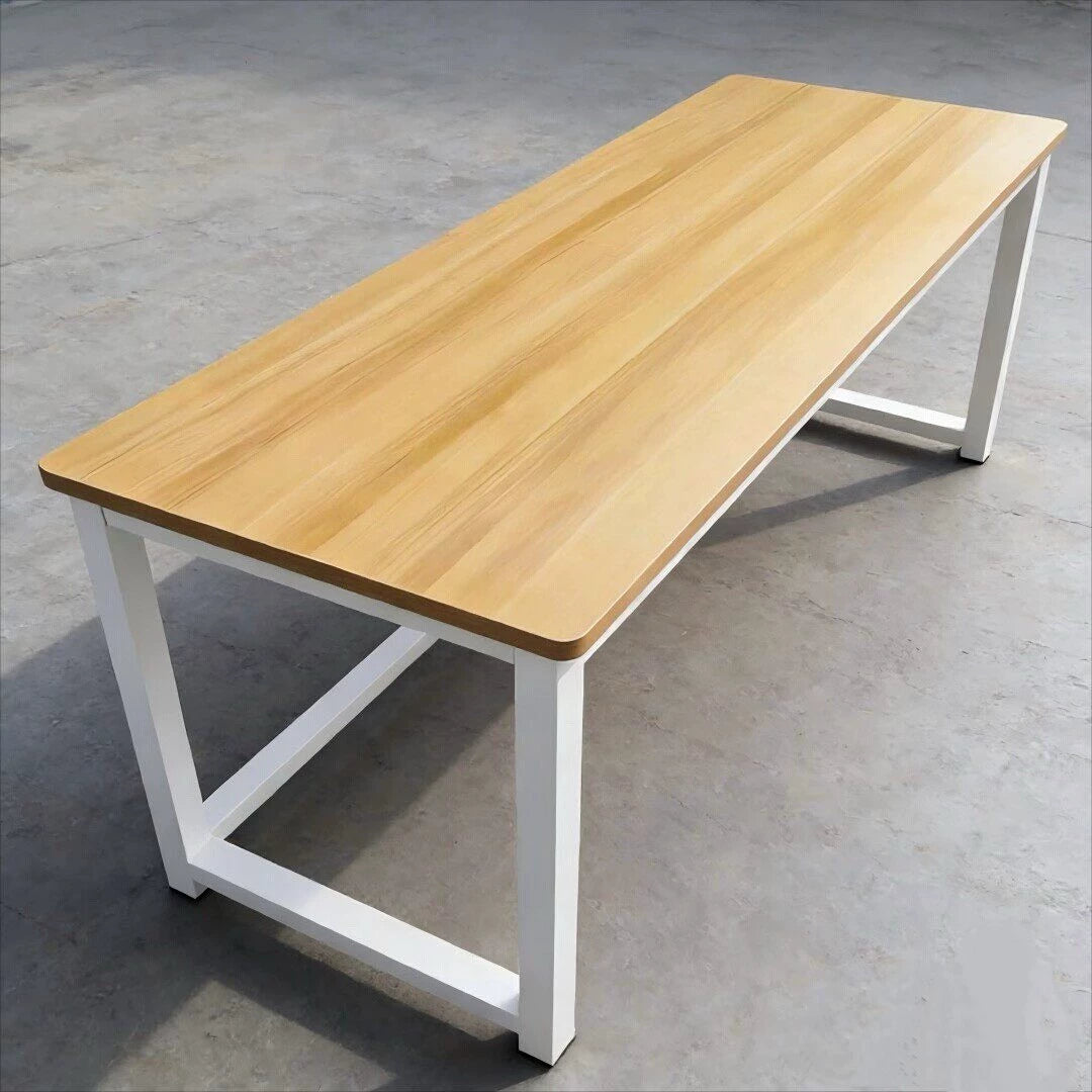 Table à manger 180 x 80 x 75 cm plateau bois naturel structure métal blanc style industriel
