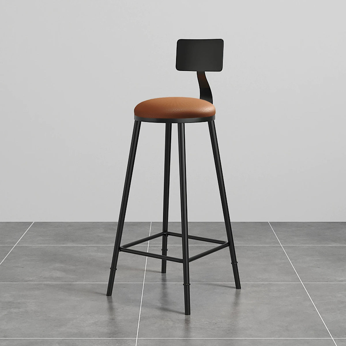 Tabouret de bar 45 x 50 x 100 cm en métal noir et revêtement brun avec dossier style industriel