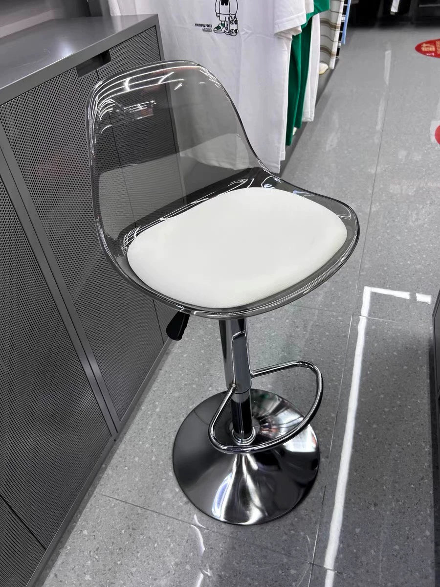 Tabouret de bar 46 x 50 x 84 cm transparent blanc en plastique avec assise rembourrée réglable