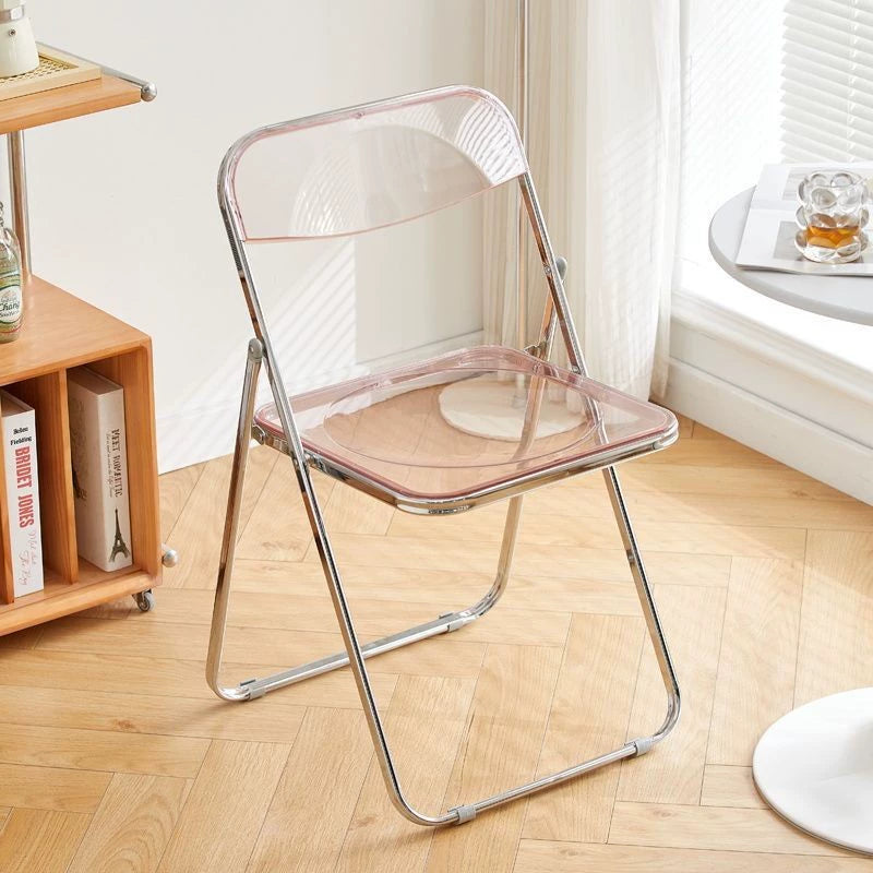 Chaise pliante 45 x 50 x 78 cm en plastique transparent rose et acier chromé pour intérieur style moderne