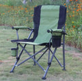 Chaise de camping pliante 60 x 60 x 110 cm en tissu synthétique vert et noir avec porte-gobelet
