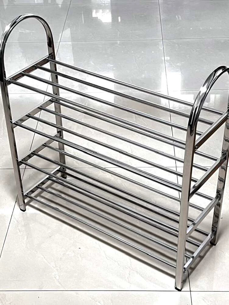 Étagère à chaussures 70 x 30 x 75 cm en acier inoxydable argenté à 4 niveaux pour entrée