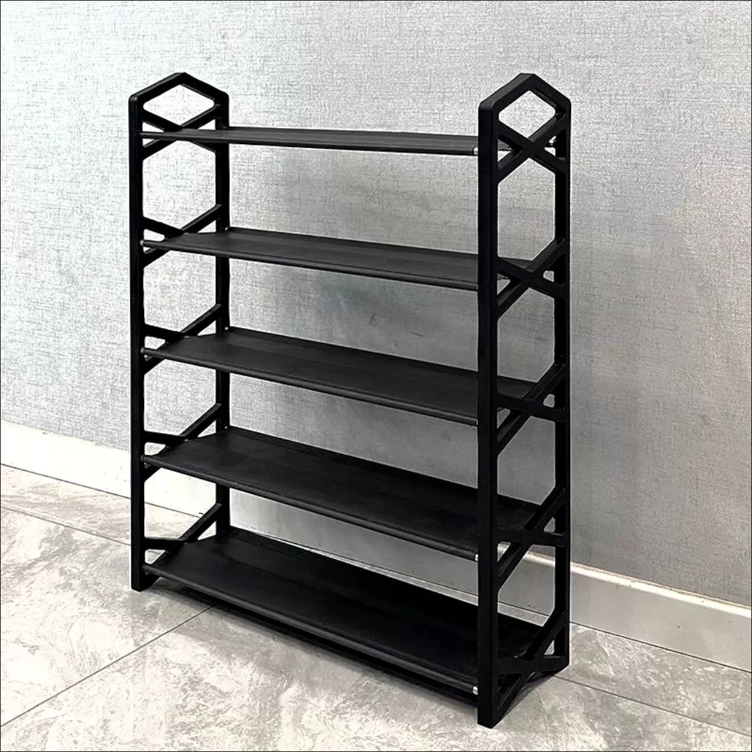 Étagère à chaussures 60 x 30 x 90 cm en plastique noir à 5 niveaux style moderne