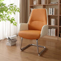 Fauteuil de bureau 68 x 75 x 98 cm en tissu orange et blanc avec piètement luge métallique