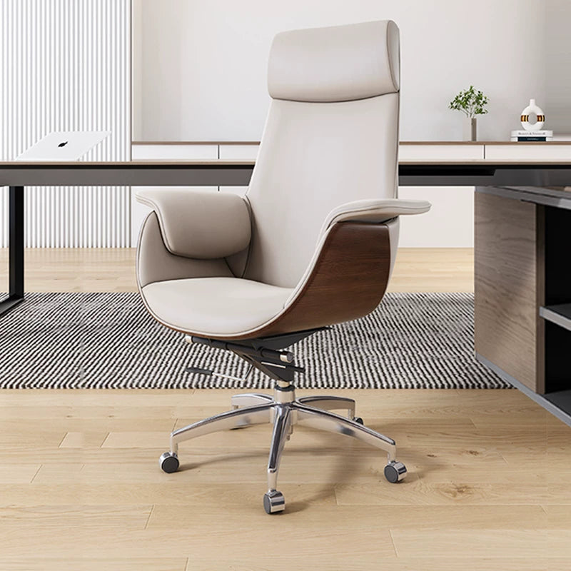 Fauteuil de bureau 68 x 68 x 118 cm beige et marron en revêtement synthétique pivotant