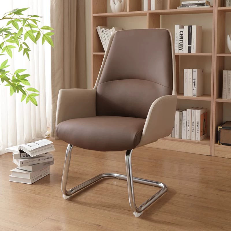 Fauteuil de bureau 68 x 75 x 100 cm en similicuir marron avec piètement luge métallique